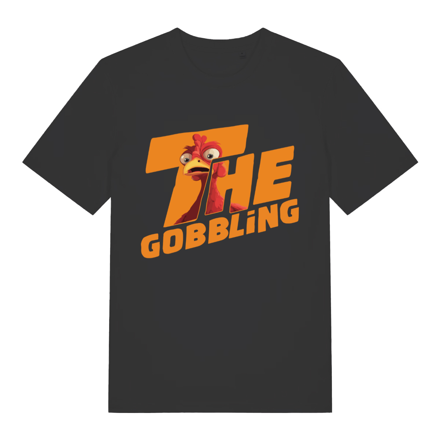 Black The Gobbling funny Christmas turkey t-shirt featuring bold orange festive turkey graphic  