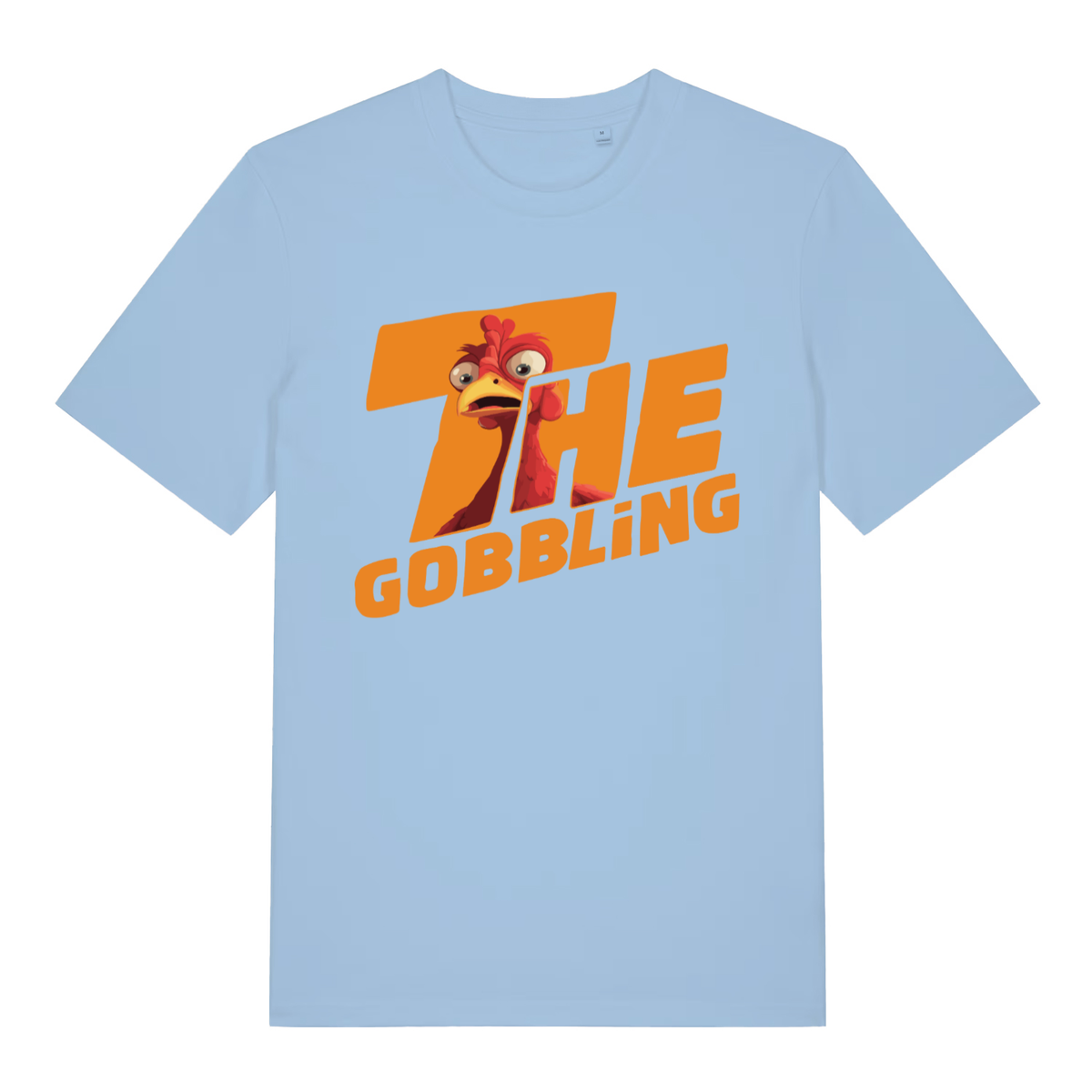 Sky blue The Gobbling women’s funny Christmas turkey t-shirt showing classic Christmas day turkey print  