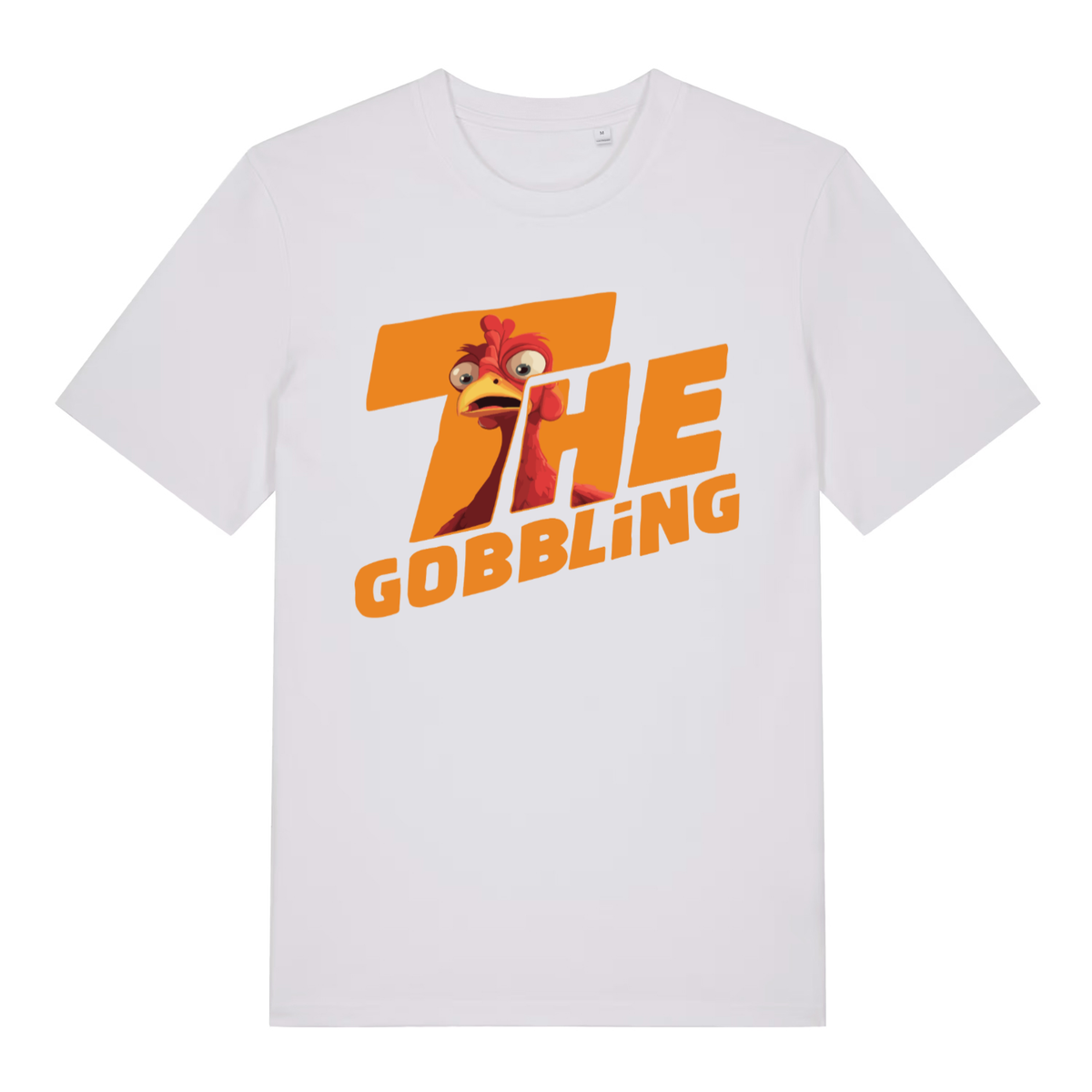 White The Gobbling women’s funny Christmas turkey t-shirt featuring cheeky festive gobbling graphic  