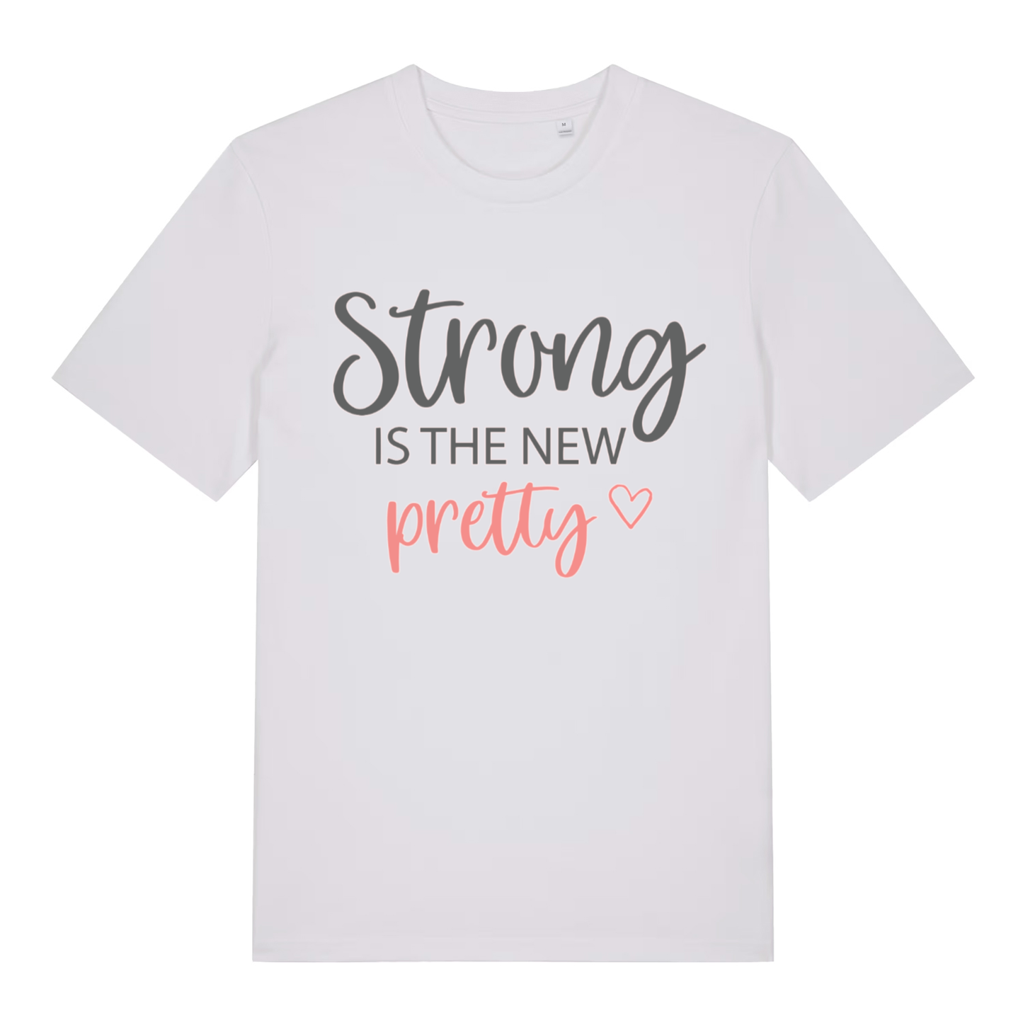 White The New Pretty women’s motivational slogan t-shirt showing soft heart motivational design  