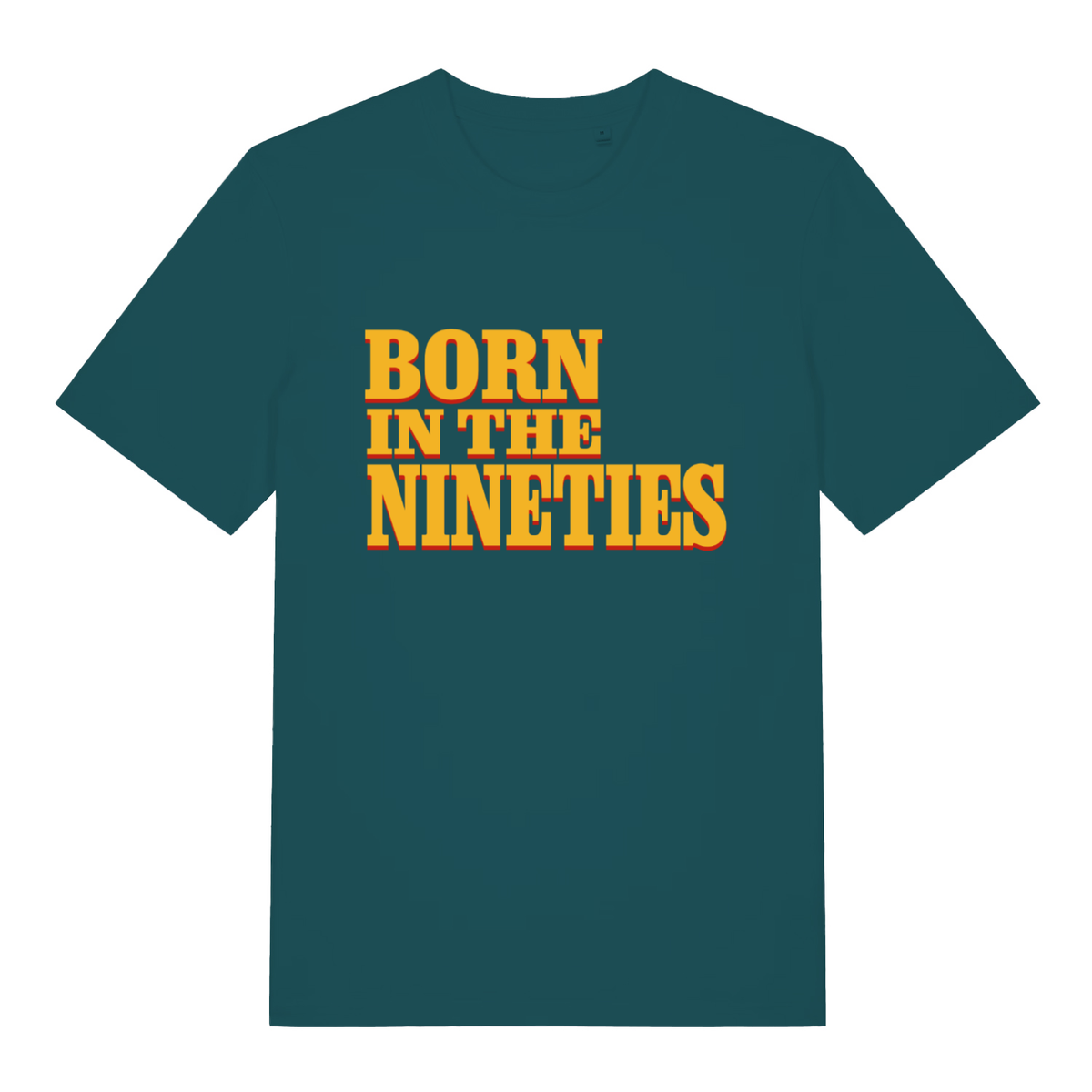 Green The Nineties women’s funny slogan t-shirt with yellow Born In The Nineties graphic  