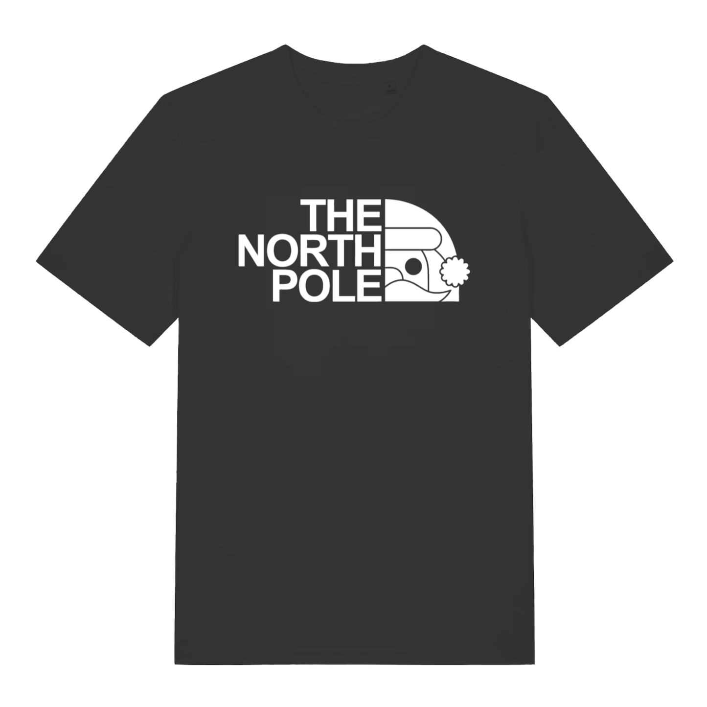 Black The North Pole funny Christmas t-shirt with Santa face logo parody design  