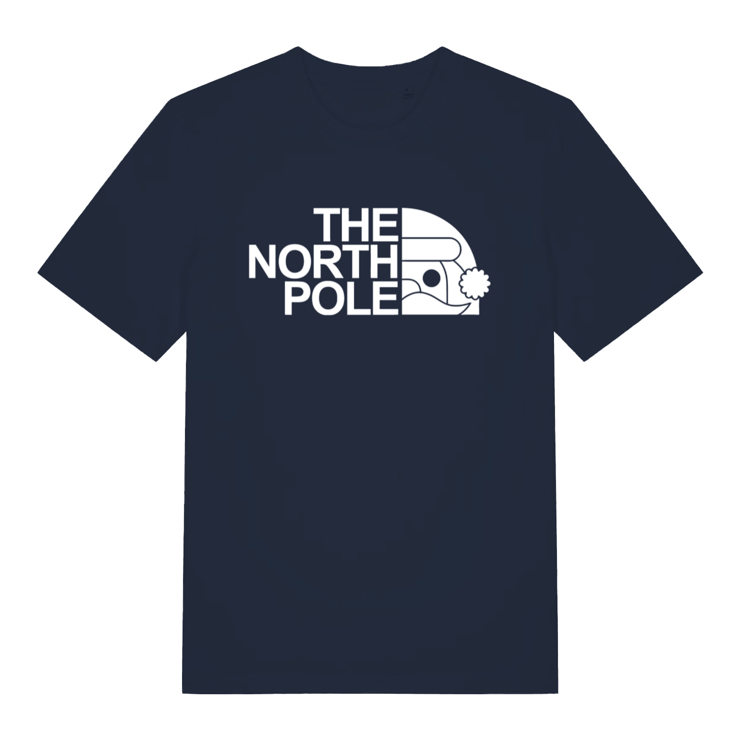 Navy The North Pole funny Christmas t-shirt showing festive North Pole Santa design  