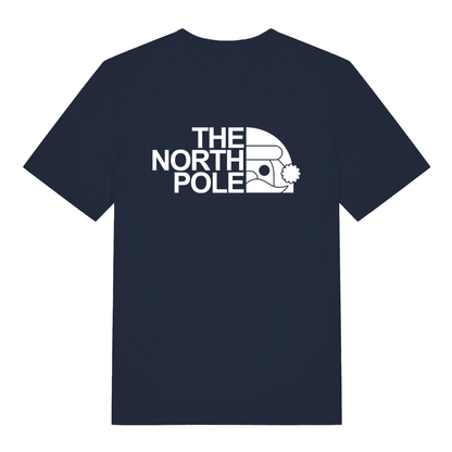 Navy The North Pole funny Christmas t-shirt showing festive North Pole Santa design  