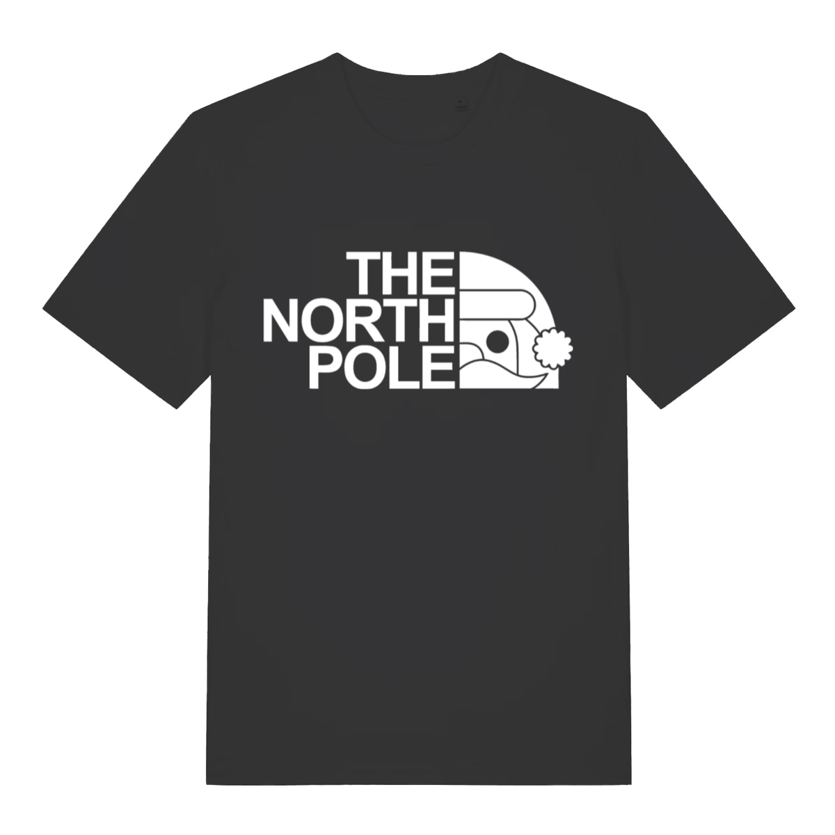 Black The North Pole women’s funny Christmas t-shirt with Santa face logo parody design  