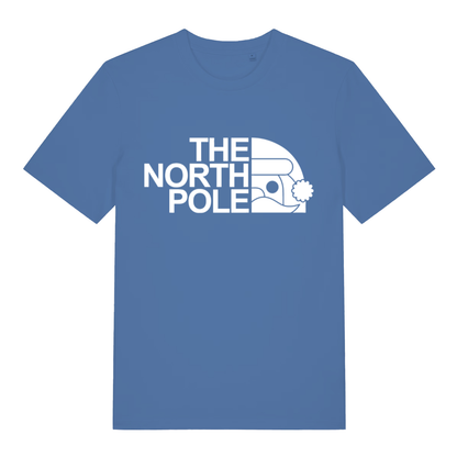 Blue The North Pole women’s funny Christmas t-shirt featuring classic Santa North Pole graphic  