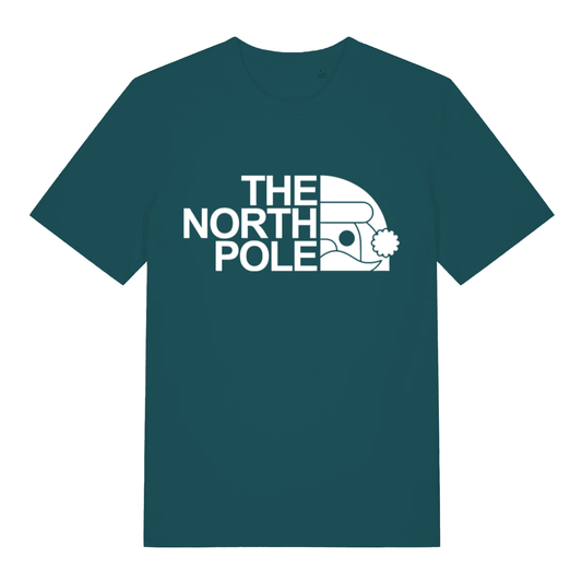 Green The North Pole women’s funny Christmas t-shirt with witty Santa logo print  
