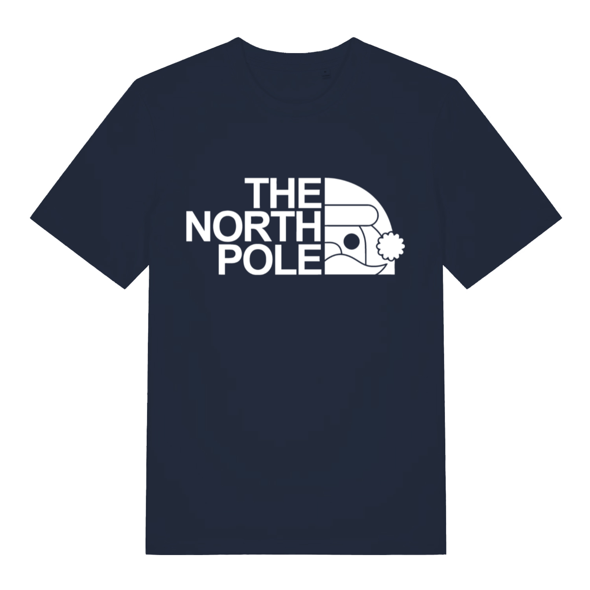 Navy The North Pole women’s funny Christmas t-shirt showing festive North Pole Santa design  