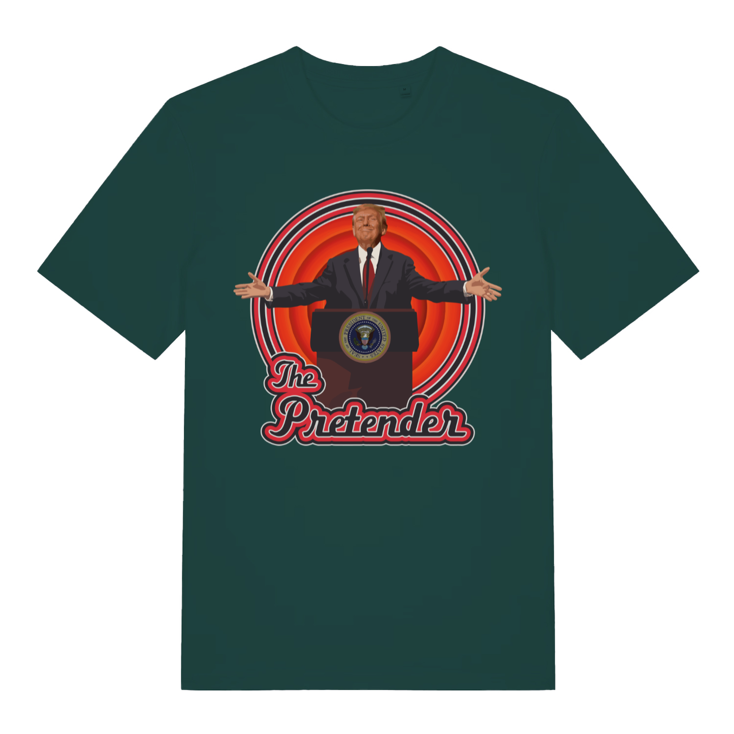 Glazed green The Pretender funny political satire t-shirt featuring classic The Pretender script  