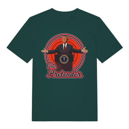 Glazed green The Pretender funny political satire t-shirt featuring classic The Pretender script  