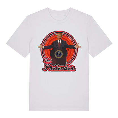 White The Pretender funny political satire t-shirt showing witty target circle design  