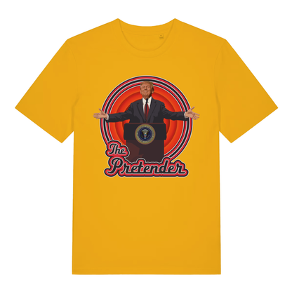 Yellow The Pretender funny political satire t-shirt featuring ultimate satirical graphic print  