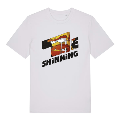 White The Shinning funny horror parody t-shirt with witty Animal horror lettering print  
