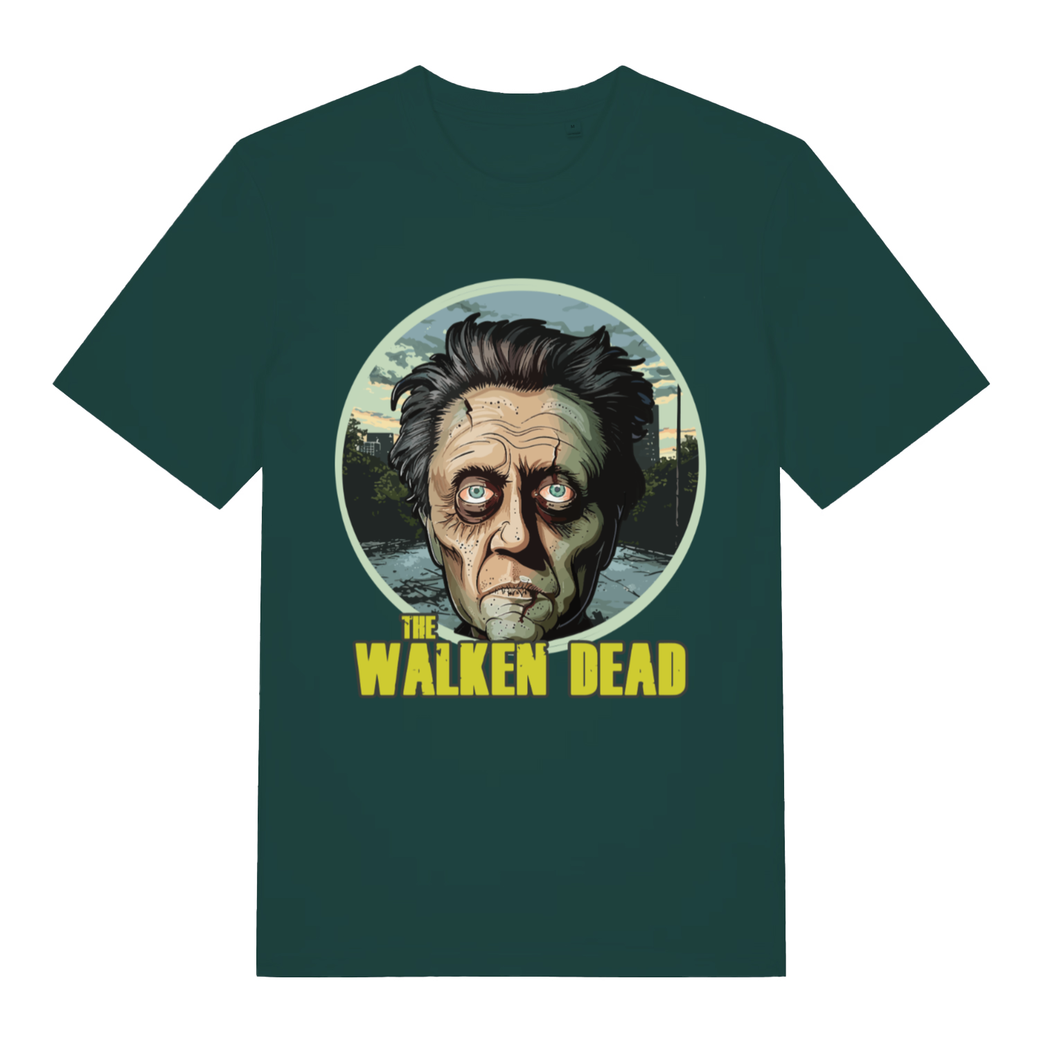 Green The Walken Dead funny zombie pun t-shirt featuring classic Walken Dead design  