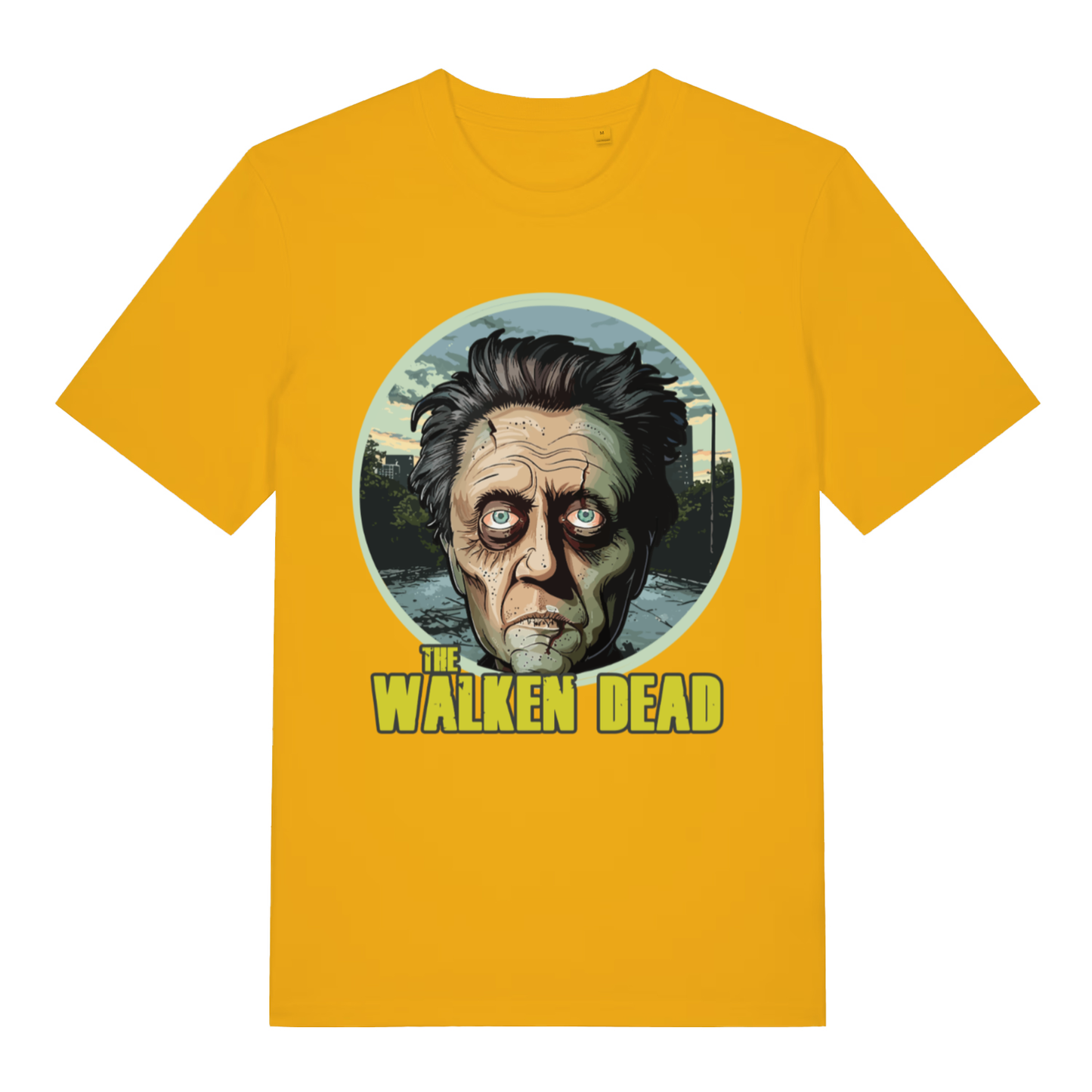 Yellow The Walken Dead funny zombie pun t-shirt featuring ultimate zombie Walken graphic  