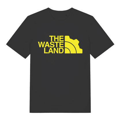 Black The Wasteland funny gamer t-shirt with yellow Waste Land gear logo design  