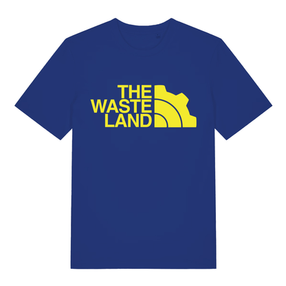 Blue The Wasteland funny gamer t-shirt featuring classic Fallout inspired graphic  