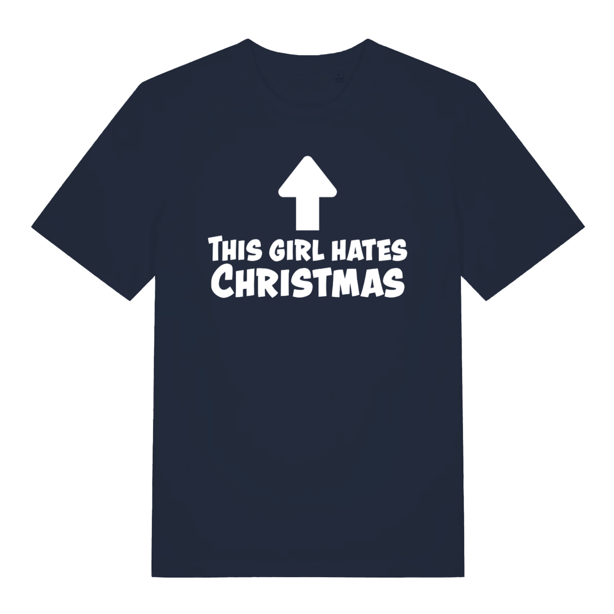 Navy This Girl Hates Christmas women’s funny slogan t-shirt showing bold This Girl Hates Christmas design  