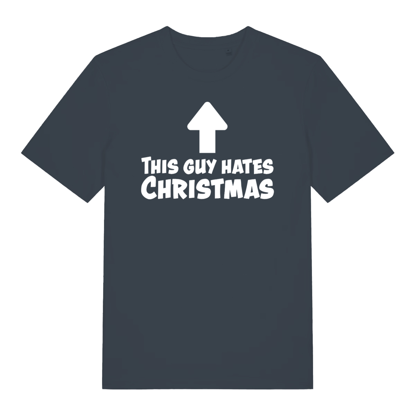 Ink grey This Guy Hates Christmas men’s funny slogan t-shirt showing bold This Guy Hates Christmas design  