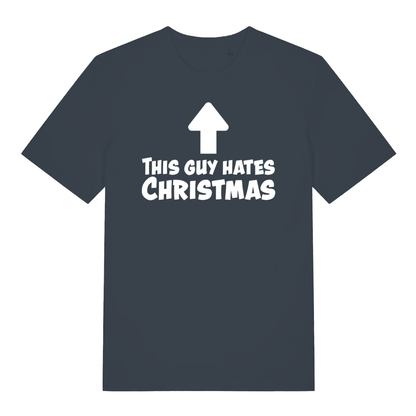 Ink grey This Guy Hates Christmas men’s funny slogan t-shirt showing bold This Guy Hates Christmas design  
