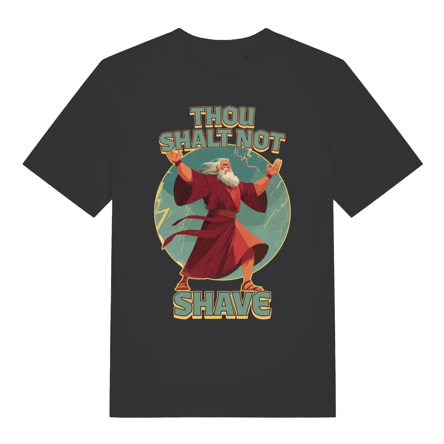 Black Thou Shalt Not Shave men’s funny graphic t-shirt with Moses beard commandment design  