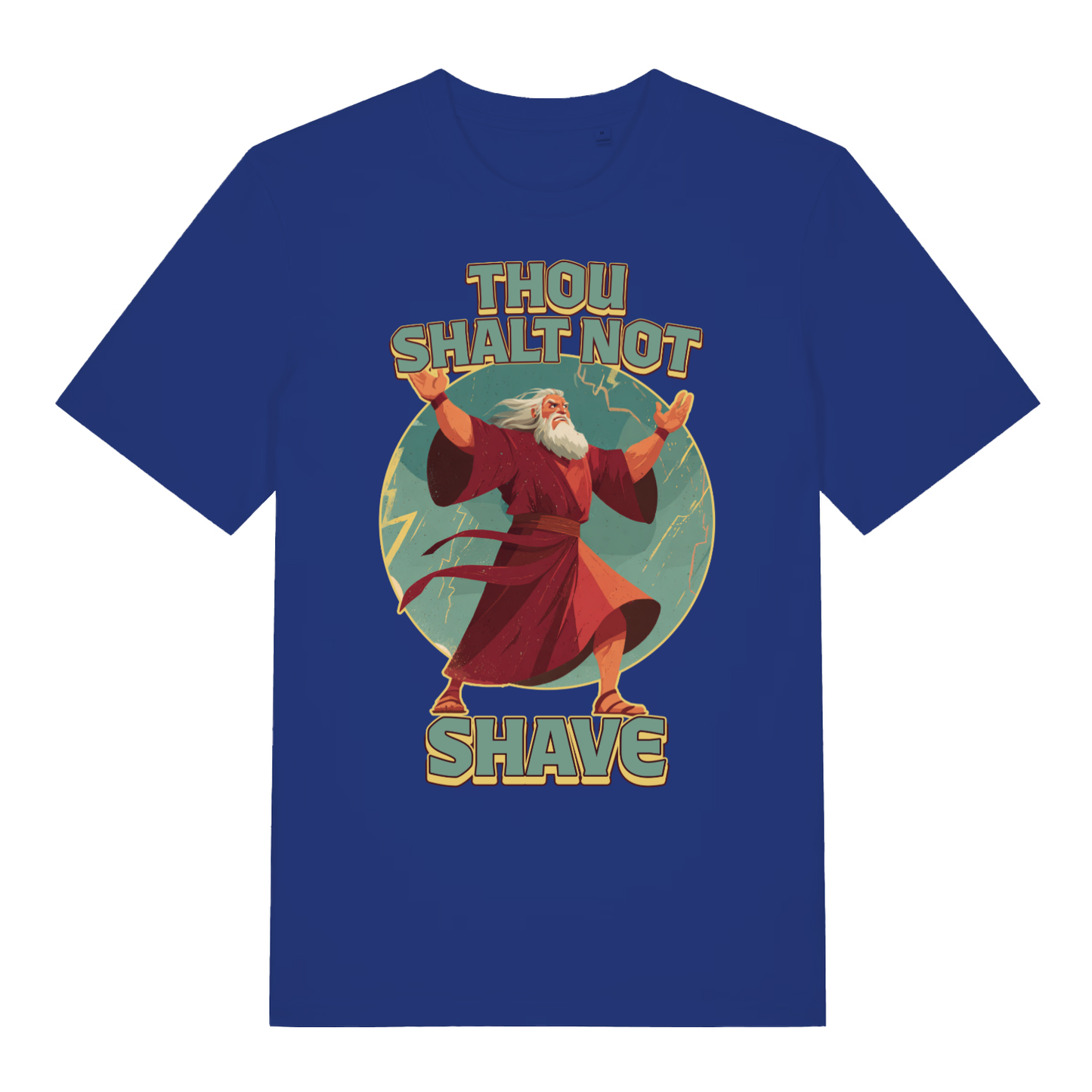 Blue Thou Shalt Not Shave men’s funny graphic t-shirt featuring classic beard banter print  