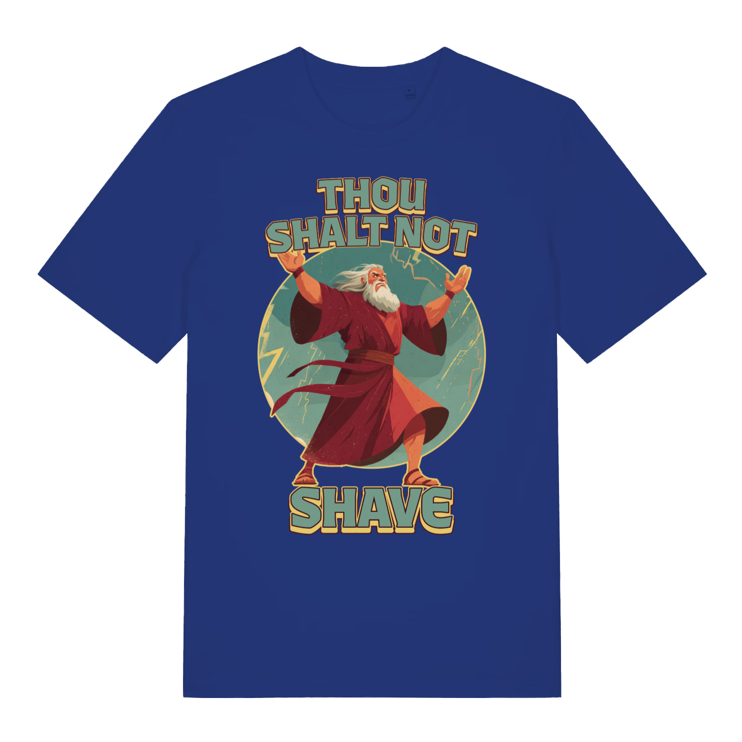 Blue Thou Shalt Not Shave men’s funny graphic t-shirt featuring classic beard banter print  