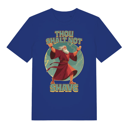 Blue Thou Shalt Not Shave men’s funny graphic t-shirt featuring classic beard banter print  