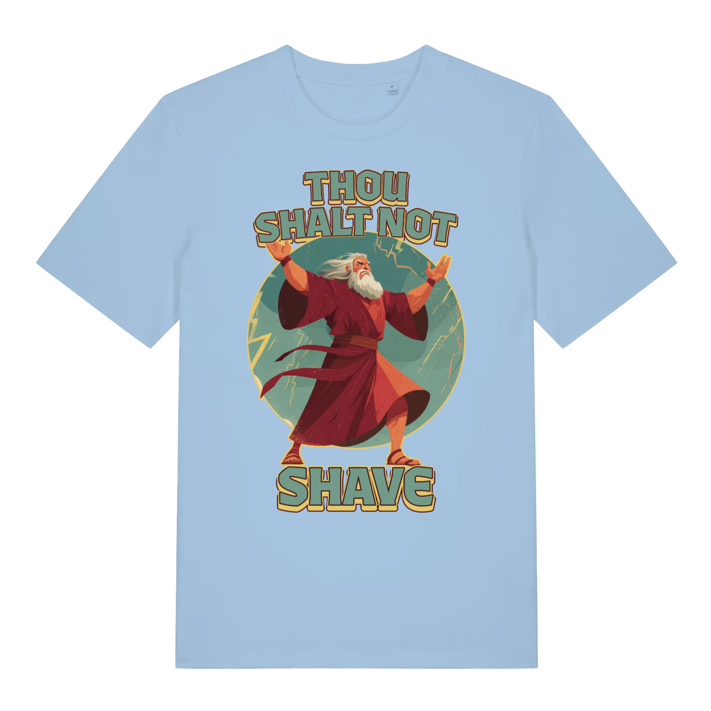 Light blue Thou Shalt Not Shave men’s funny graphic t-shirt with witty Moses shalt not shave design  