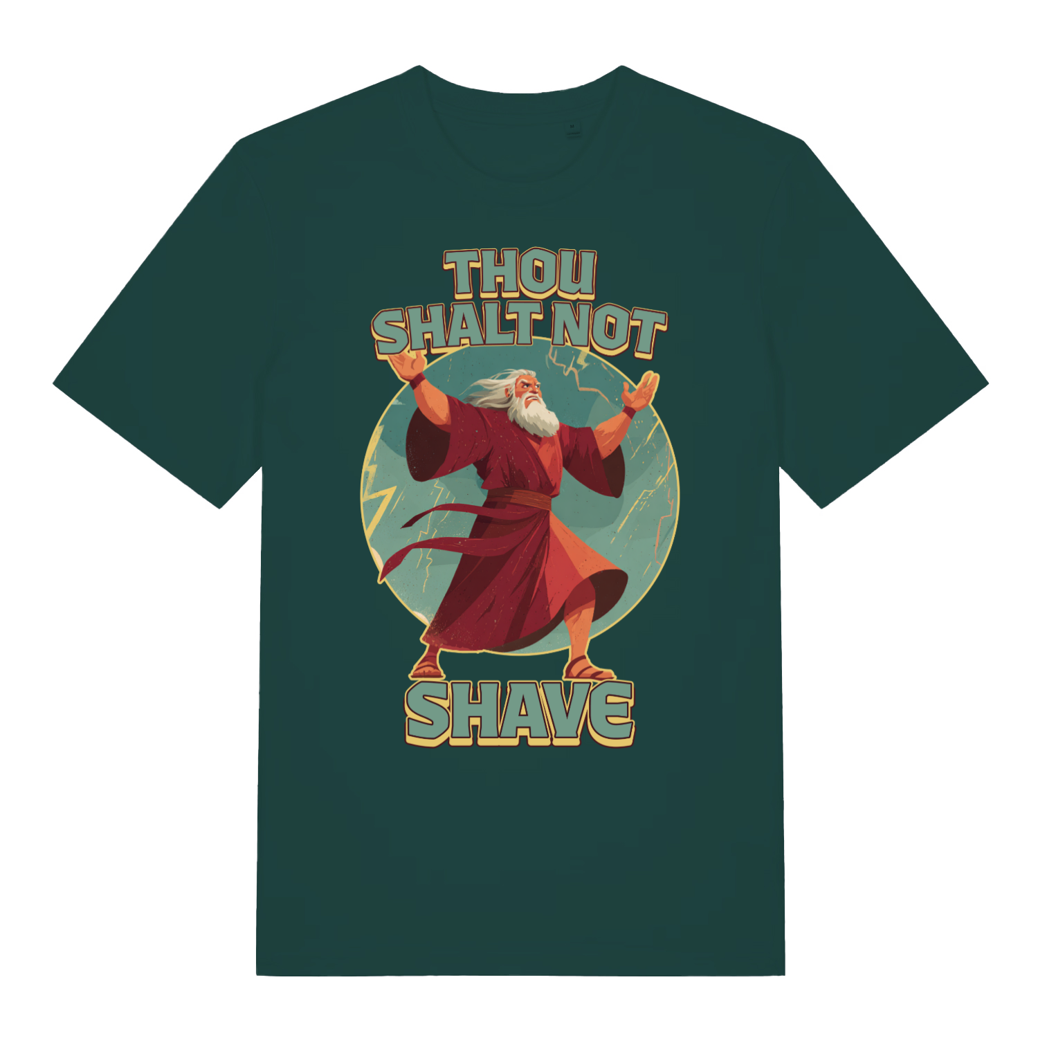 Glazed green Thou Shalt Not Shave men’s funny graphic t-shirt showing bold beard commandment graphic  