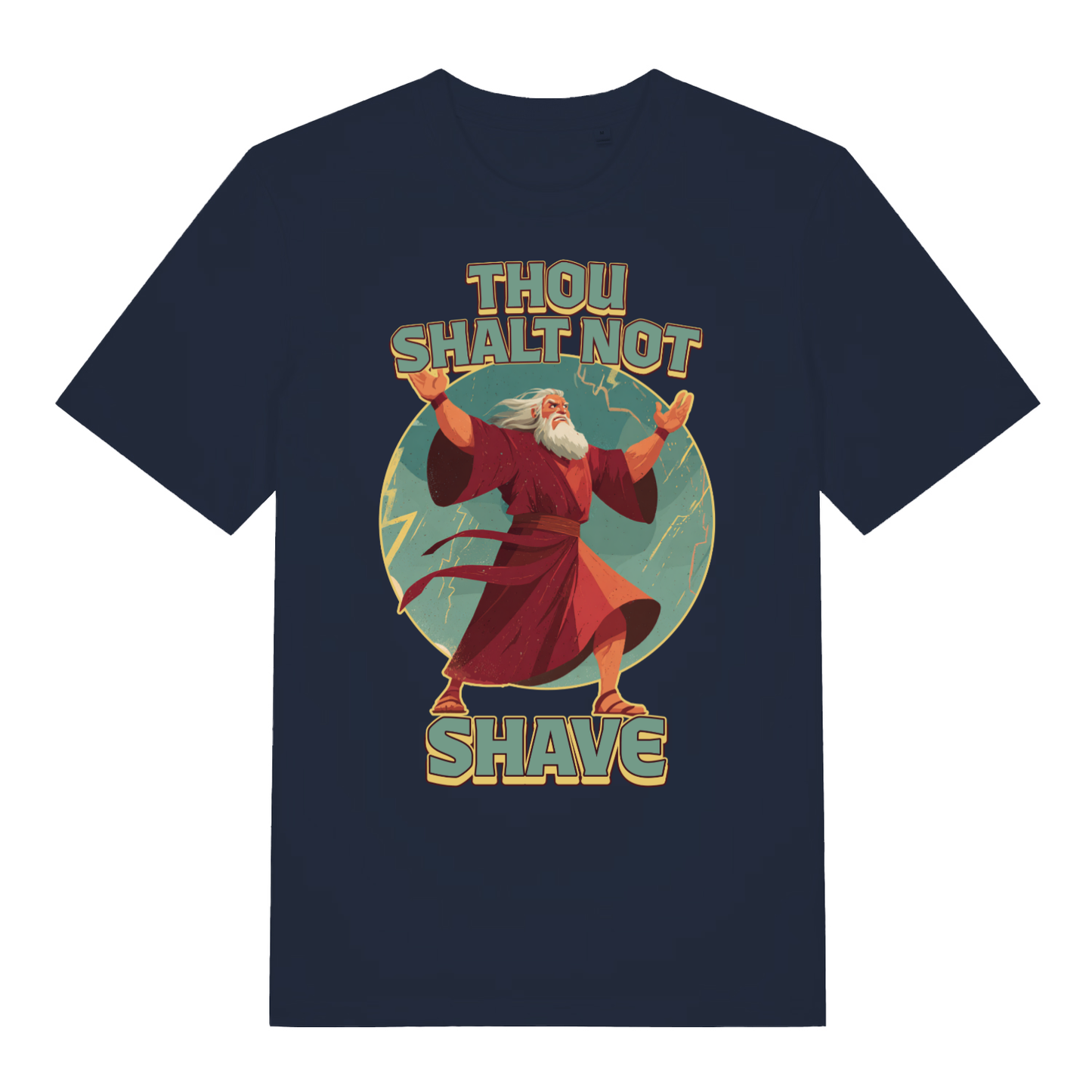 Navy Thou Shalt Not Shave men’s funny graphic t-shirt featuring ultimate beard protection print  