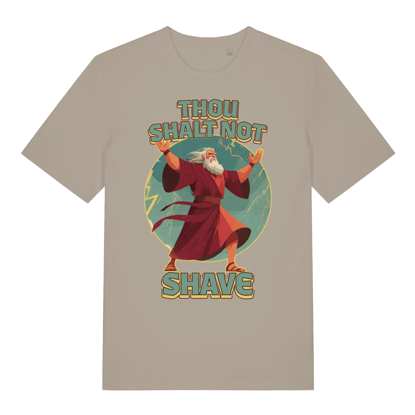 Stone Thou Shalt Not Shave men’s funny graphic t-shirt with classic Moses shalt not shave design  