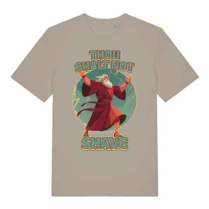Stone Thou Shalt Not Shave men’s funny graphic t-shirt with classic Moses shalt not shave design  