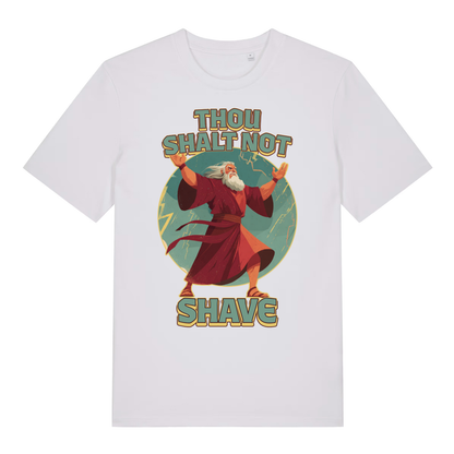 White Thou Shalt Not Shave men’s funny graphic t-shirt featuring humorous beard commandment graphic  