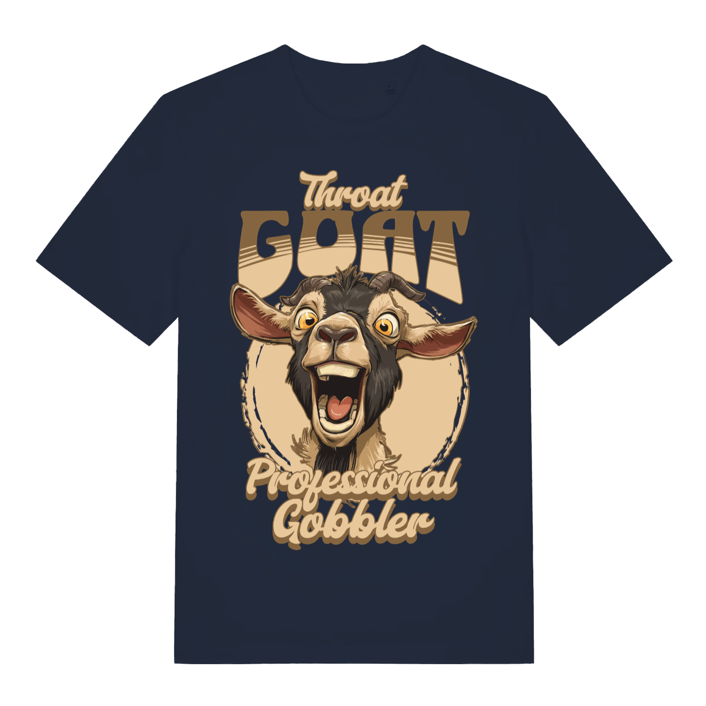 Navy Throat Goat men’s funny graphic t-shirt showing bold professional gobbler graphic  
