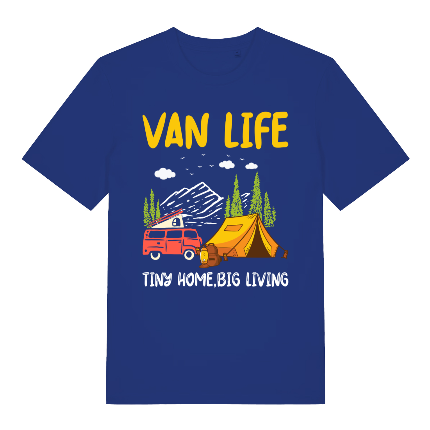 Blue Van Life men’s funny graphic t-shirt featuring classic tiny home big living print  