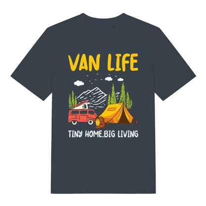 Ink grey Van Life men’s funny graphic t-shirt showing bold van life outdoor graphic  