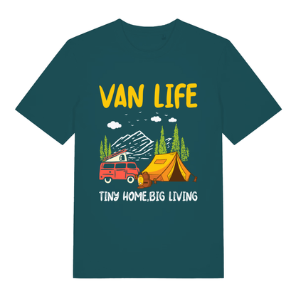 Green Van Life women’s funny graphic t-shirt featuring classic tiny home big living print  