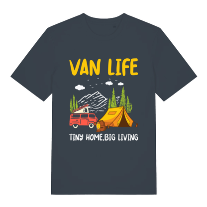Ink grey Van Life women’s funny graphic t-shirt with witty camping campervan scene  
