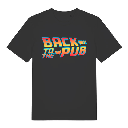 Black Back To The Pub men’s funny slogan t-shirt with retro film inspired design  