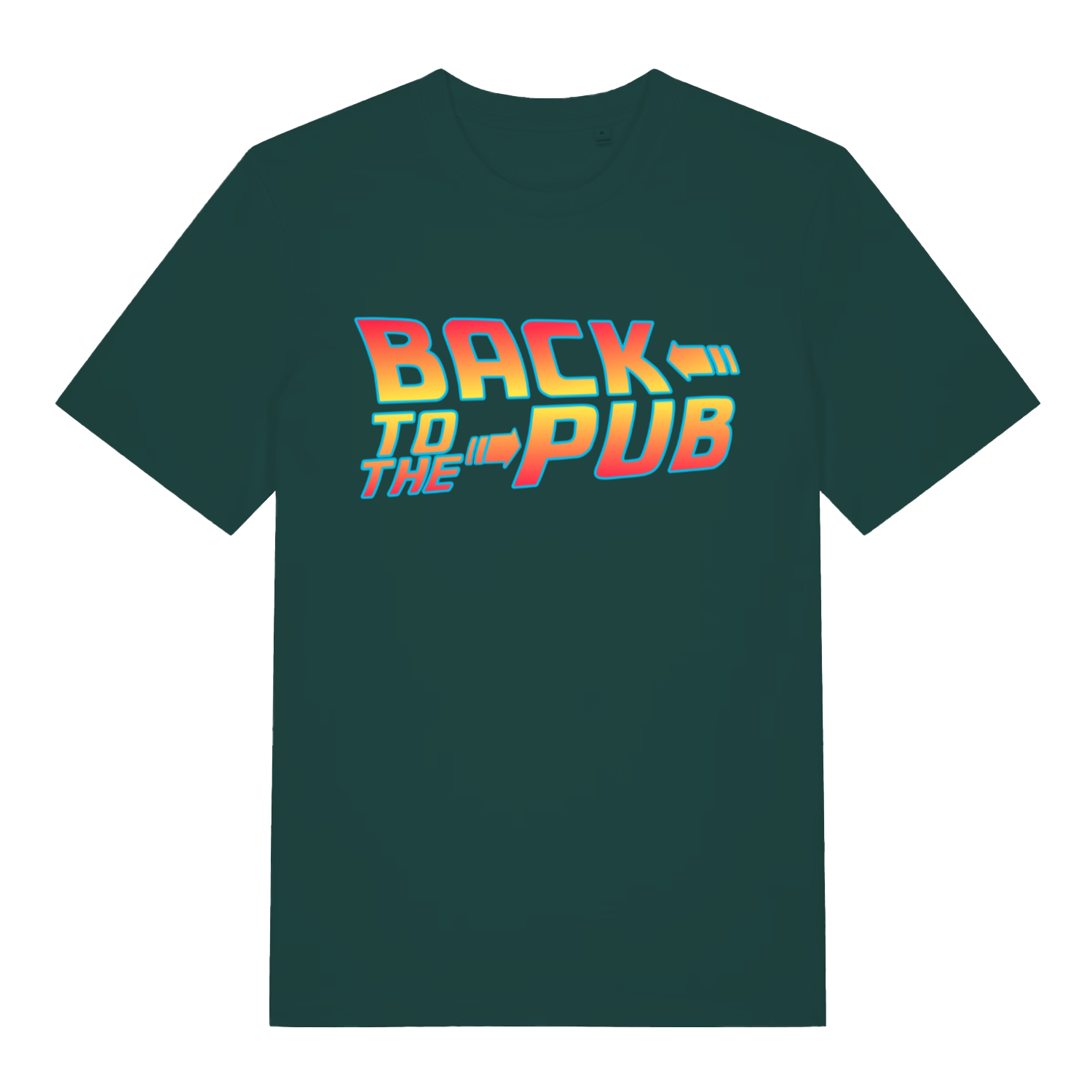 Green Back To The Pub men’s funny slogan t-shirt featuring classic time travel pub banter print  