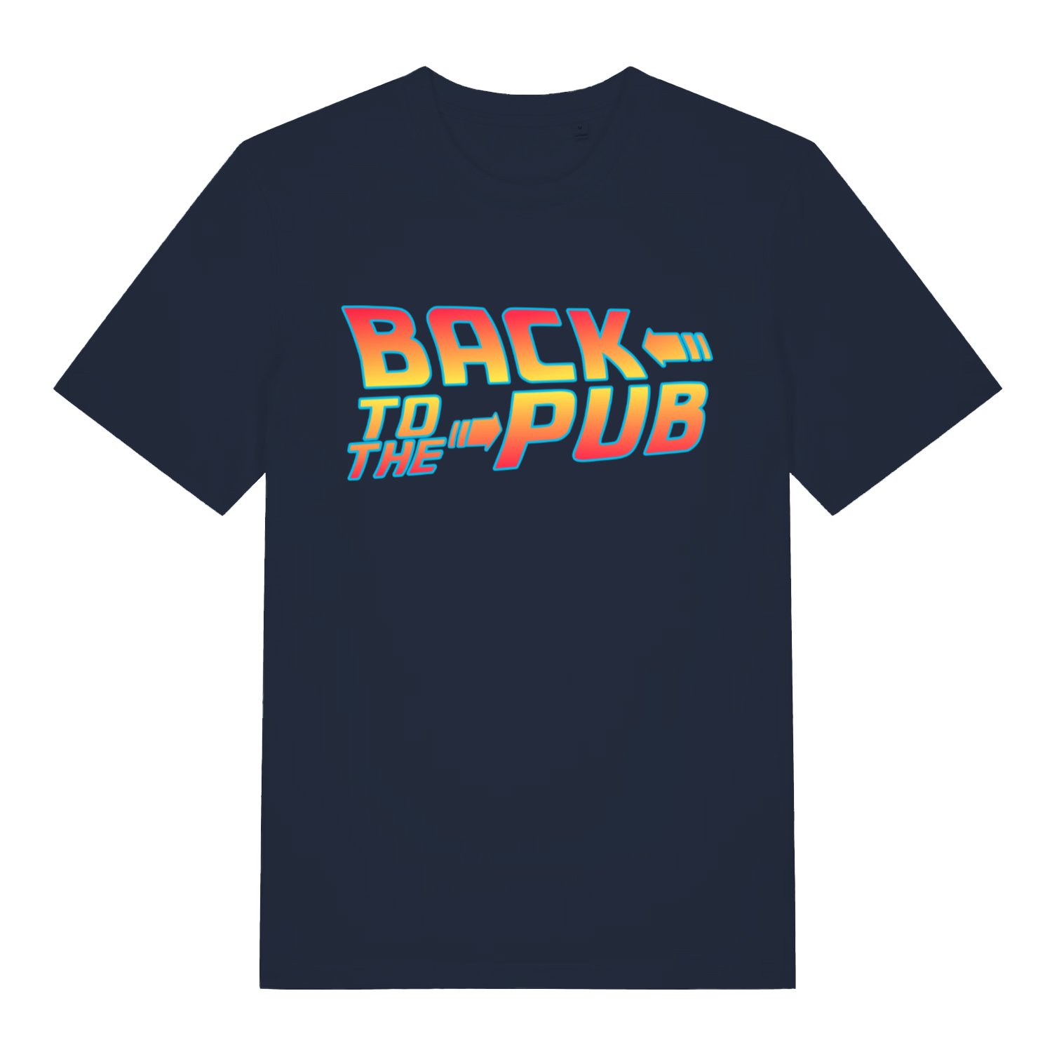 Navy Back To The Pub men’s funny slogan t-shirt showing bold back to the pub graphic  