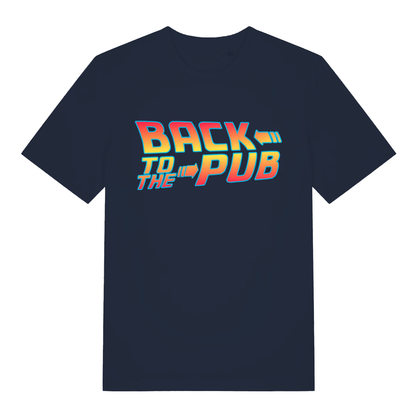 Navy Back To The Pub men’s funny slogan t-shirt showing bold back to the pub graphic  