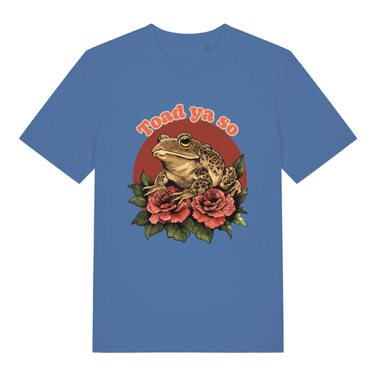 Bright blue Toad Ya So men’s funny graphic t-shirt featuring witty animal pun print  