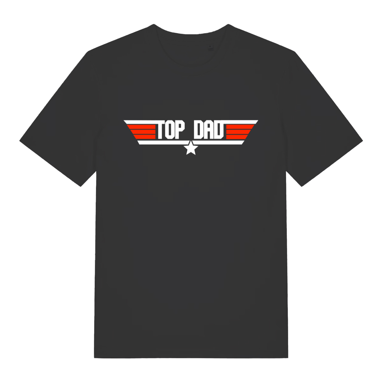Black Top Dad men’s funny graphic t-shirt with classic Top Gun style logo design  