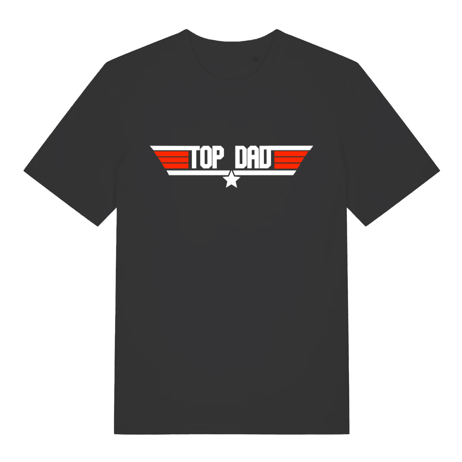 Black Top Dad men’s funny graphic t-shirt with classic Top Gun style logo design  