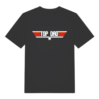 Black Top Dad men’s funny graphic t-shirt with classic Top Gun style logo design  