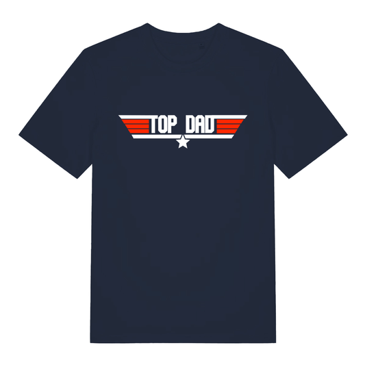 French navy Top Dad men’s funny graphic t-shirt featuring witty top dad wings print  