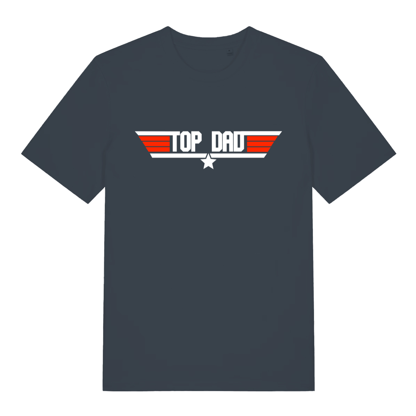 Ink grey Top Dad men’s funny graphic t-shirt showing classic top dad star logo  