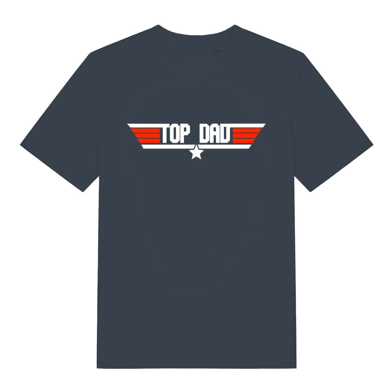 Ink grey Top Dad men’s funny graphic t-shirt showing classic top dad star logo  